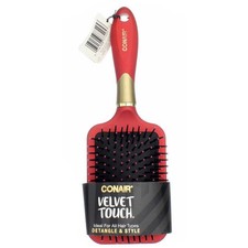 2 Pack Conair Velvet Touch Paddle Hair Brush, Red