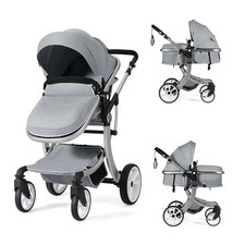 Convertible Baby Stroller with Adjustable Canopy Storage - Gray