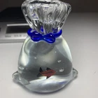 Vintage Blown Art Glass FISH IN BAG Aquarium Paperweight Decor Murano Style
