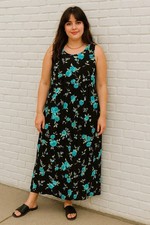 Studio Ease Black Floral Midi Dress Sz 10 Vintage 90s Y2K Grunge Cottagecore