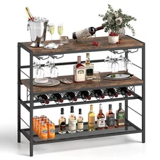 41" Wine Rack w/4 Glass Holders Wide Countertop Middle & Bottom Storage Shelves