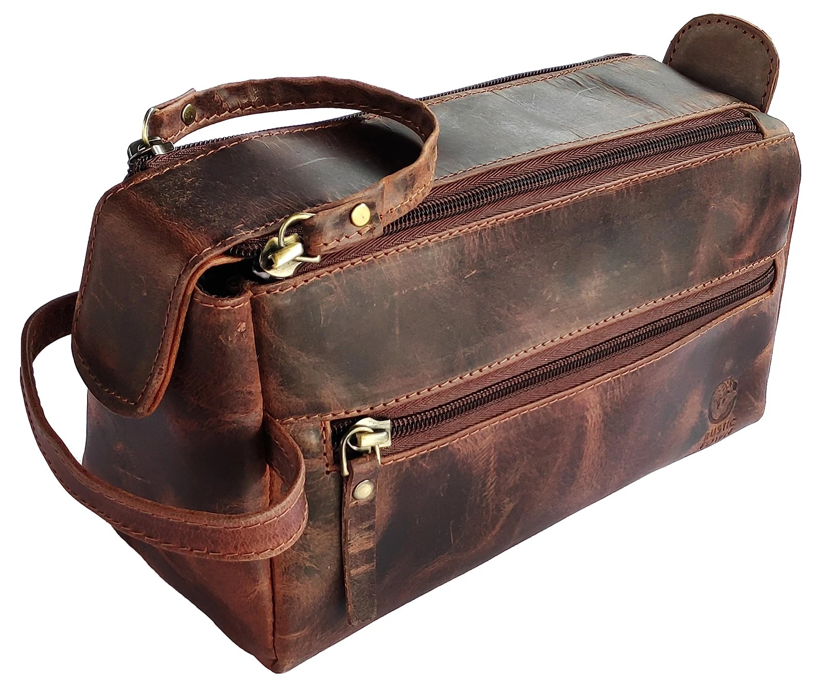 Leather Toiletry Bag for Men - Hygiene Organizer Travel Dopp Kit (Walnut Brown)