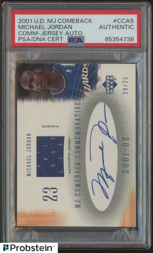 2001 UD MJ Comeback Michael Jordan HOF Jersey-Worn Patch AUTO /23 PSA/DNA AUTO