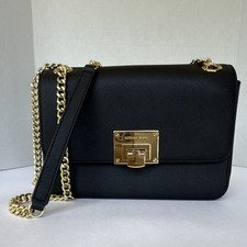 MK MICHAEL KORS Tina Saffiano Black Leather Chain Strap Crossbody Shoulder Bag