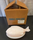 Vintage Martha Stewart by Mail Pink Milk Glass Fish Covered Dish W/Box