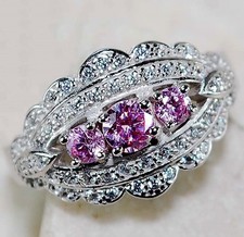 3CT Treated Pink Sapphire  Topaz 925 Solid Sterling Silver Ring Sz 6 MK1-7