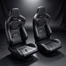 1pair Reclinable Bucket Seats Black Racing Seats Sport Pvc Leather W2 Sliders