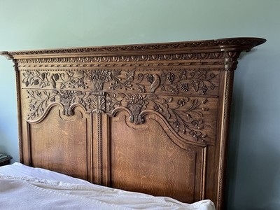Beautiful Antique Queen Bed from France early 1800's Walnut hand carved