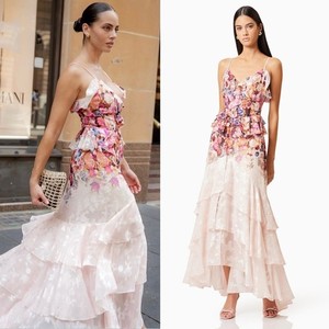 chinese dress ladies Flora Strapless Gown in Pink & Green Floral main image 1