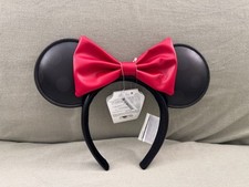 Disney Parks Black with Red Bow Faux Leather Minnie Mouse Ears Headband NEW