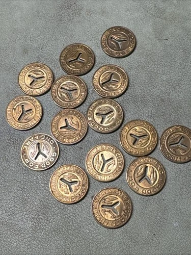 Vintage New York City NYC Subway Token Small "Y" Cut Out Sz 10c - 1 Token Au/BU - product listing photo
