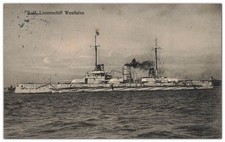 AK Marine Linienschiff SMS Westfalen gelaufen Wilhelmshaven 1913
