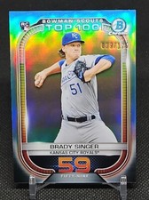 2021 Bowman Chrome Scouts Top 100 Aqua Refractors #BTP59 Brady Singer /125