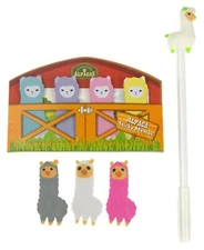 Alpaca Eraser Set 3 Sticky Memo Tabs White Llama Pen Gag Gift Kids School Favors