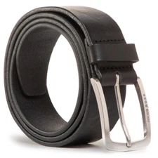 Hugo Boss Italian-Leather Belt with Dark Ruthenium Vintage Buckle JOR-V BLACK