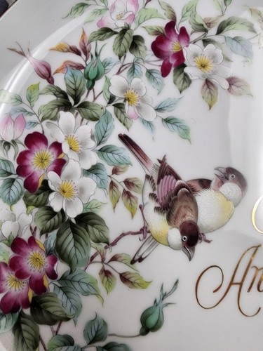 Chatillon Fine Porcelain Happy Anniversary w/Flowers and Birds Plate 10" - Picture 3 of 5