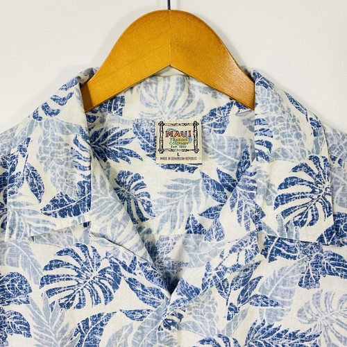 Maui Trading Co Mens Hawaiian Shirt Large White Blue Floral Print Aloha Tropical - Picture 4 of 8