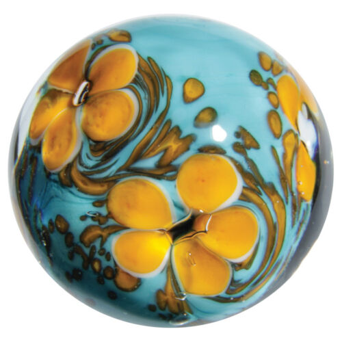 22mm COSMOS Orange/Turquoise Blue flower Handmade art glass Marble 7/8" SHOOTER - Picture 1 of 3