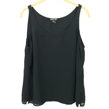 Simply Silk Black Tank Women's Size Large Double Layer Round Neck 100% Silk Top