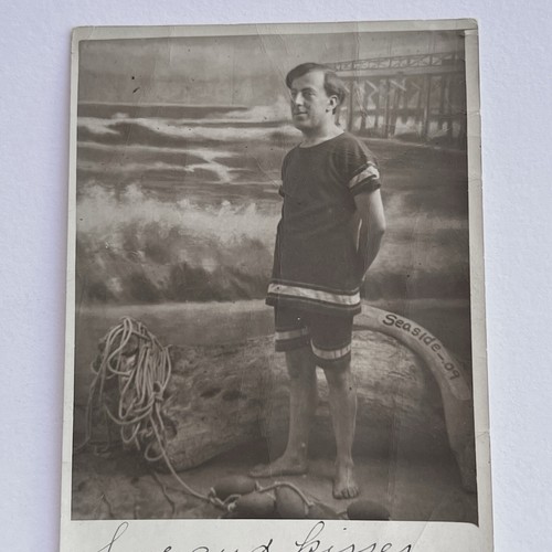 Antique RPPC Real Photograph Postcard Man Bathing Suit Signed Love & Kisses - Picture 4 of 17