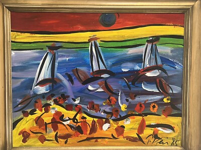 Peter Keil Berlin Gemälde Wannsee Szene späte Pop Art aus 1985