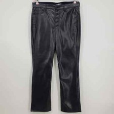 Express Vegan Leather Pants 12L LONG Faux Super High Rise Cropped Straight Black