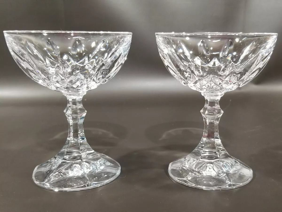 Vintage Champagne Coupe / Saucer PAIR Cut Crystal, Fancy Stem