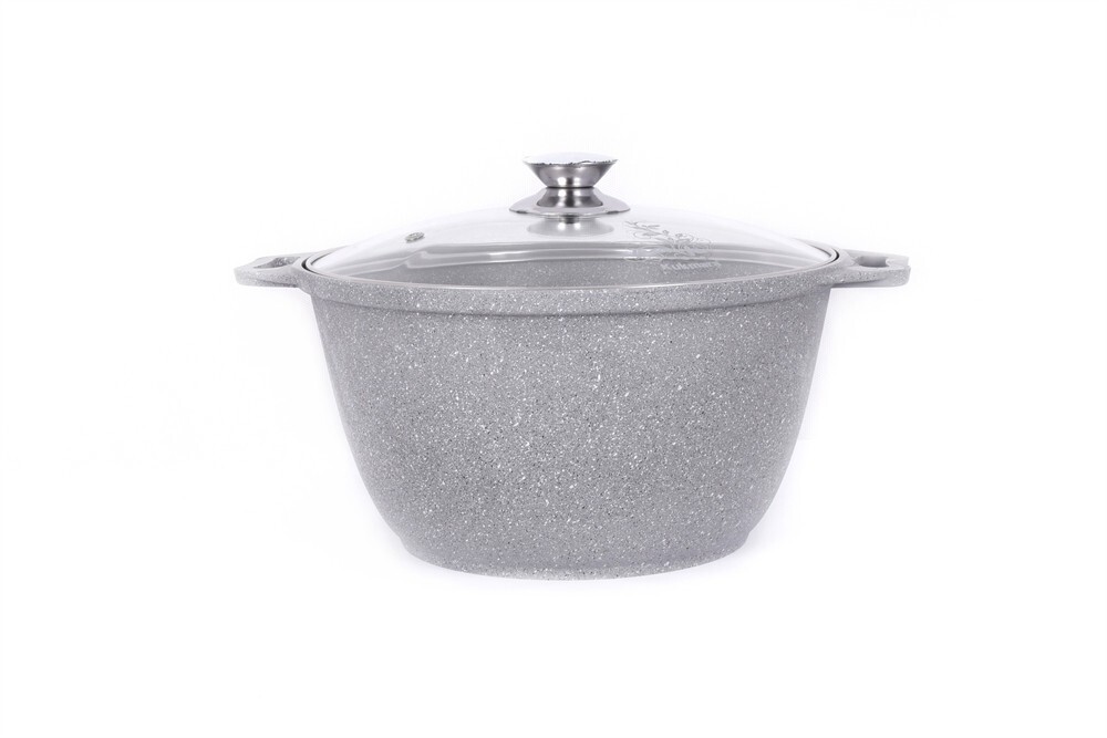 1.1 qt Gray Kukmara Non-Stick Cast Aluminum Stockpot with Glass Lid, Made Russia