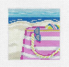 Beach Bag on the Sand 3" Sq. handpainted Needlepoint Canvas by Needle Crossings