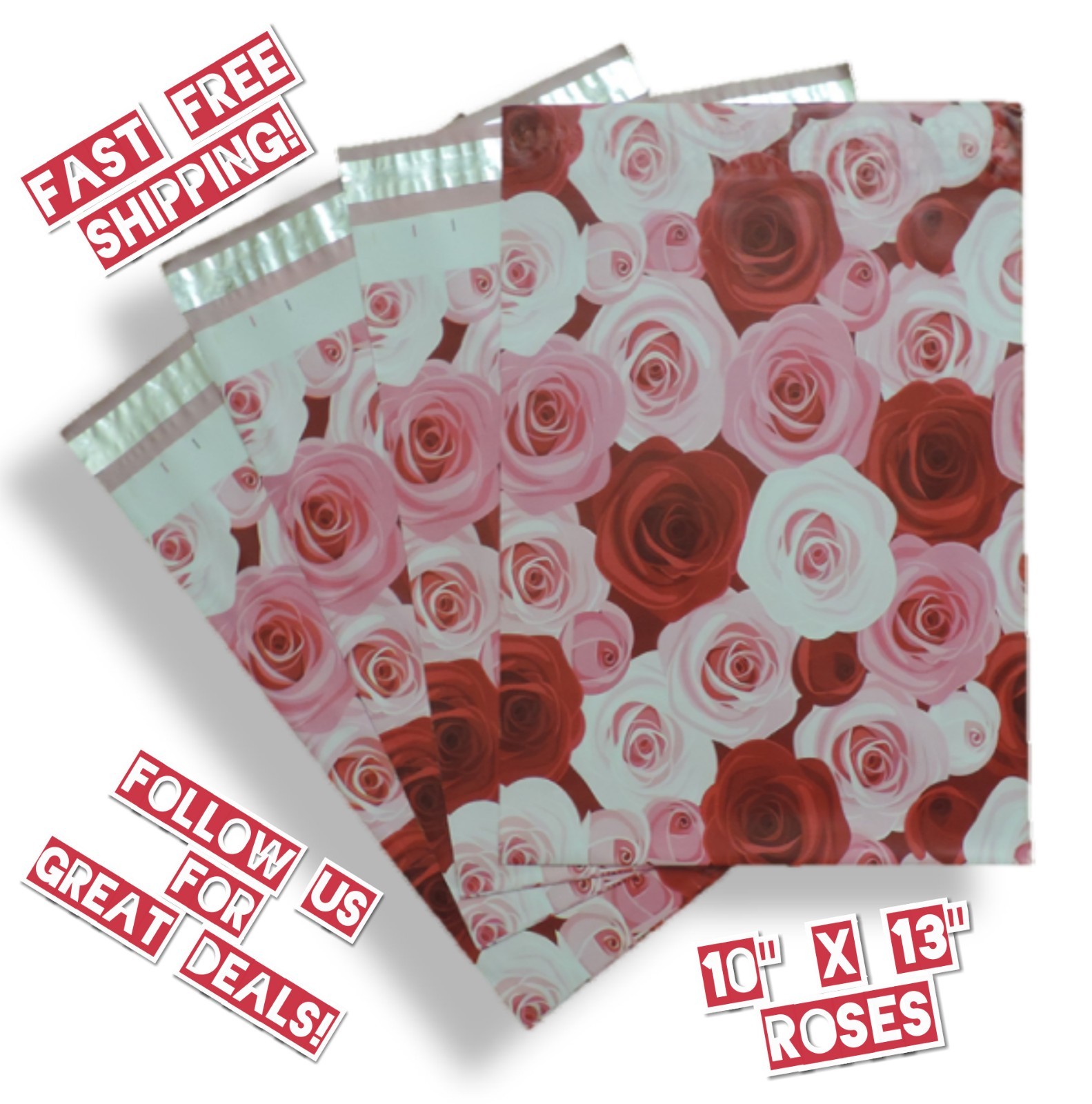 uPaknShip 10x13 Pink & Red Roses Designer Poly Mailers Shipping