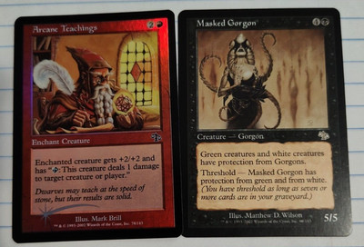2 Magic the gathering Judgment, FOIL Arcane Teachings and rare Masked Gorgon