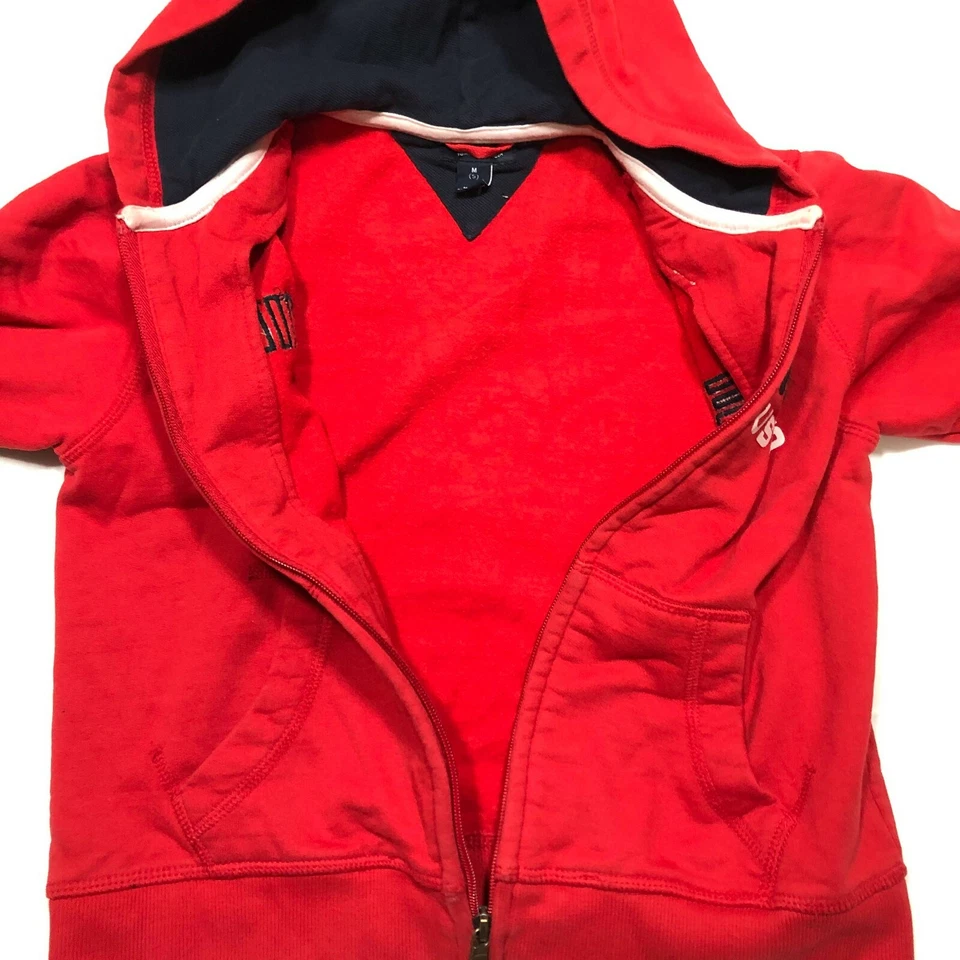 Moletom com capuz Tommy Hilfiger crianças meninos jovens M 5 vermelho mistura de algodão zíper completo - Imagem 4 de 4