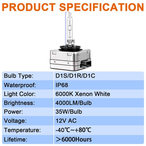 Pair Xenon D1S 6000K White Bulbs HID Headlight 35W Replace for OEM Factory Lamps - Picture 7 of 12