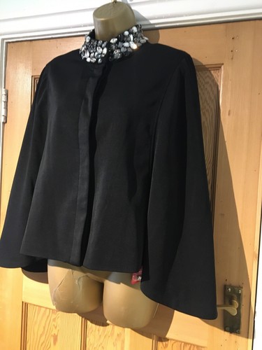 BNWT Forever Unique Moira Black Tailored Cape Jacket Heavy Jewels Lined Size 10 - Picture 2 of 8