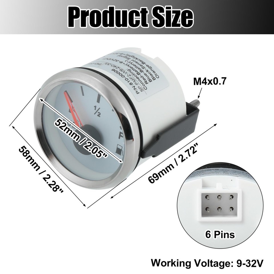 52mm Car Fuel Level Gauge Kit Fixed 24033ohm Silver Tone Frame White