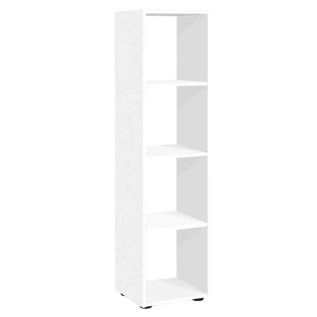Étagère sur pied blanche à 4 compartiments en bois pour rangement salon