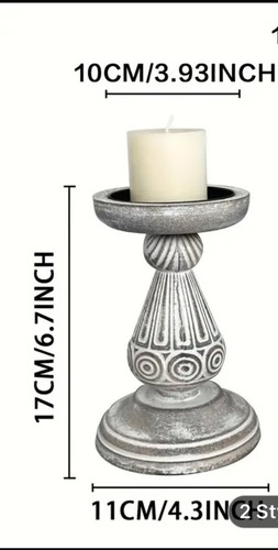 Farmhouse Candle Holder White Washed Natural Wood Pillar Home Decor New - Picture 5 of 6