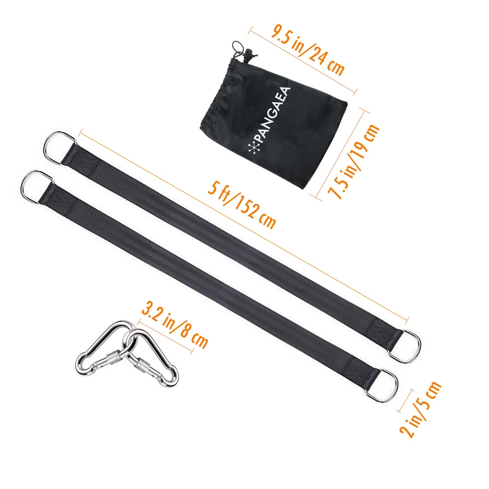 [Set of 2] 5FT 2200LB Tree Swing Hanging Hammock Straps Kit Nylon Carabiners - Image 4 of 4