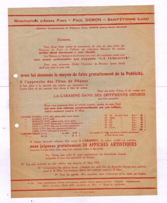 SAINT-ETIENNE (42) WEAPONS FACTORY / RIFLES ''Paul DORON'' Tract in 1923