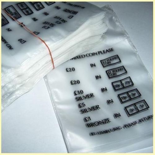 100 PLASTIC COIN BAGS BANK MONEY BAGS NO MIXED COINS CHANGE CASH RETAIL