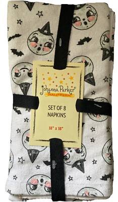 Johanna Parker Retro  Icon Fabric White Set of 8 Moon Napkins New 18''x18''