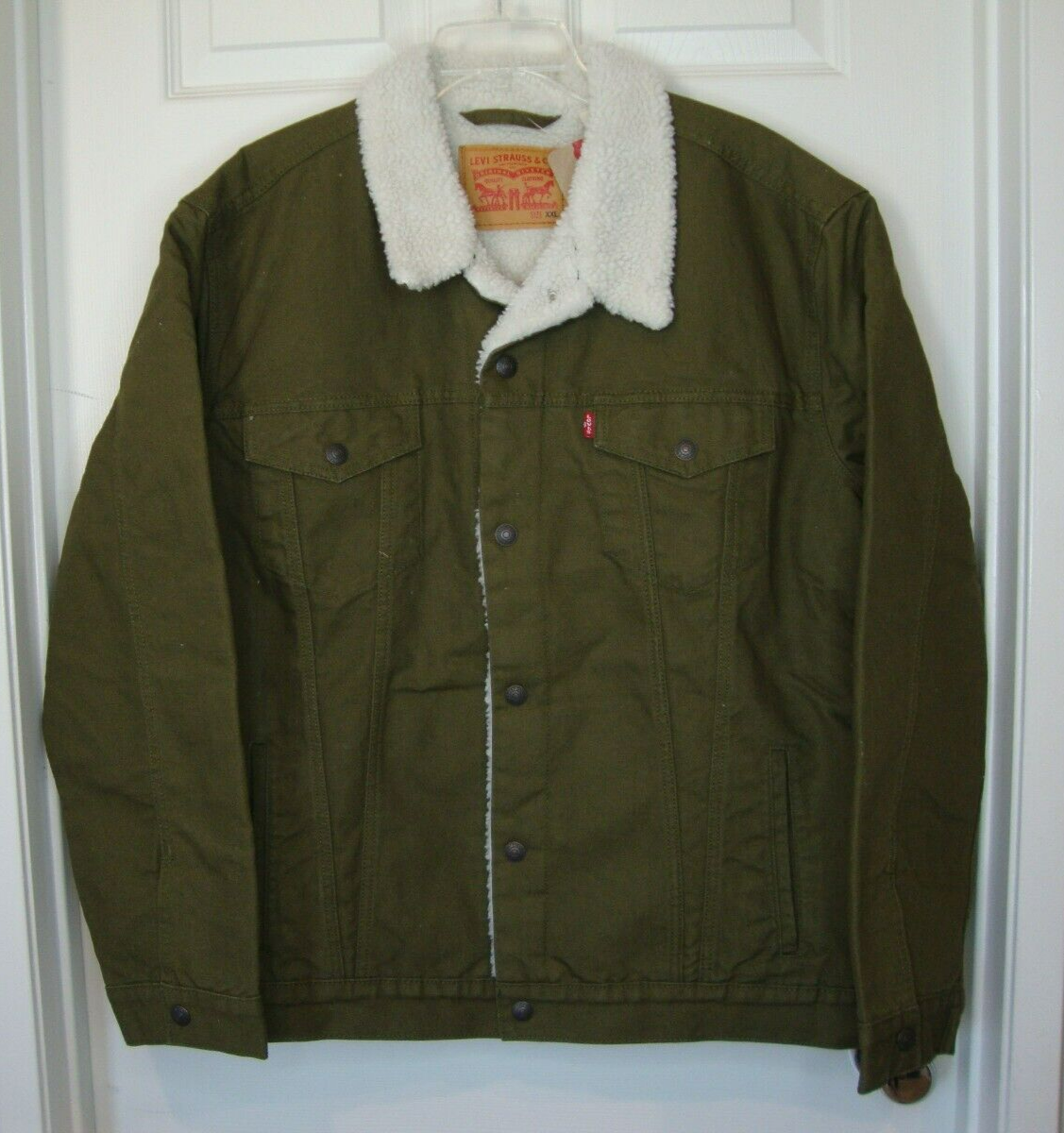 Levi's Sherpa Lined Trucker Jacket Men's XXL Dark Olive Green