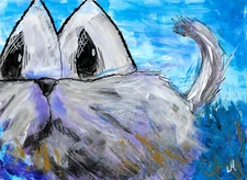 Print of Cat Painting ACEO Kitty Eyes Abstract Landscape Miniature Josh Merritt