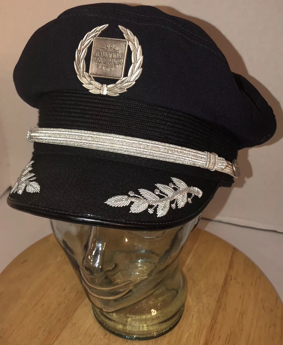 VTG SHUTTLE AMERICA 90s USA Captain Pilot Hat Cap Bancroft Badge