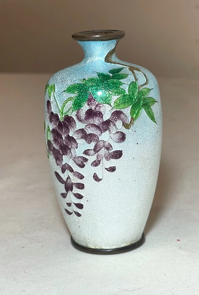 antique 19th century Japanese Meiji miniature foil enamel signed bronze vase urn - Image 2 of 4