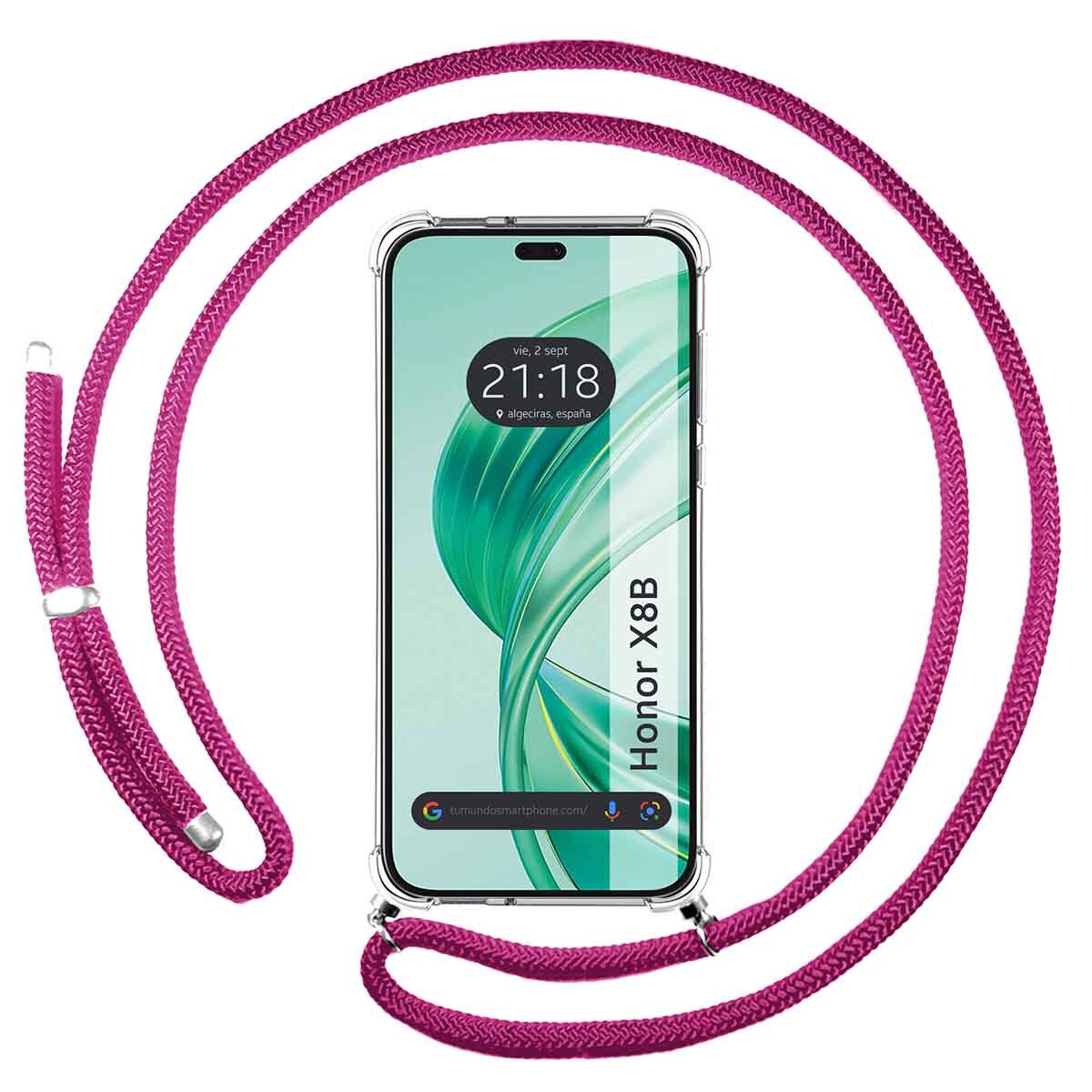 Funda Trasparente Appesa Per Huawei Honor X8B Con Corda Rosa Fucsia