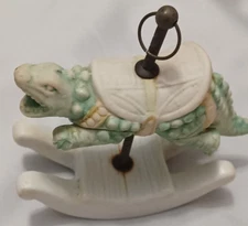 Vtg Porcelain Carousel Green Dinosaur or Turtle? On Rocker 5 inches with loop