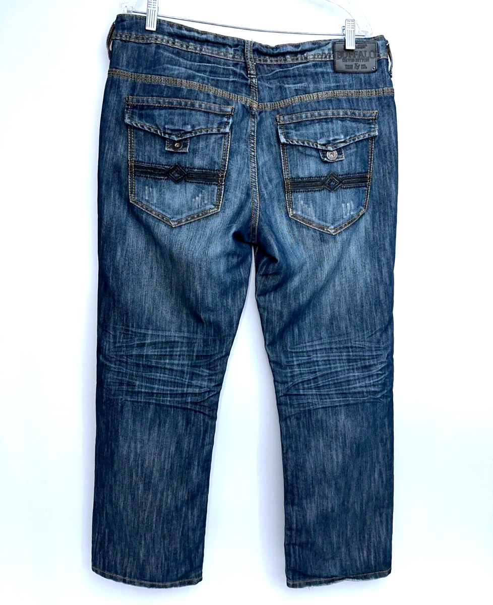 Buffalo David Bitton Jeans 36x29 Dover Straight Whiskered Dark