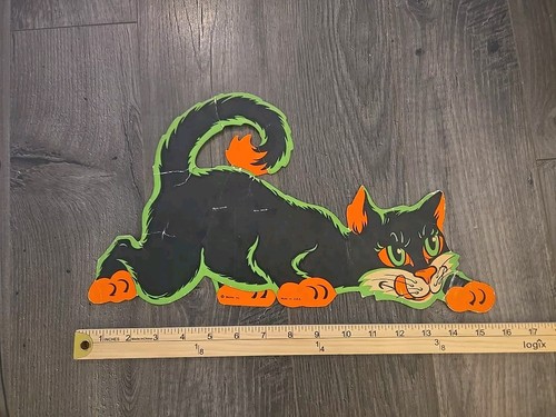 Vintage {Posten 4} Pfeife Halloween Deko schwarze Katze Set fluoreszierende Stanzteile - Bild 7 von 13