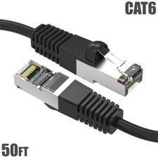 50FT Cat6 LAN Network Ethernet Router SSTP Shielded Patch Cable 26AWG Black